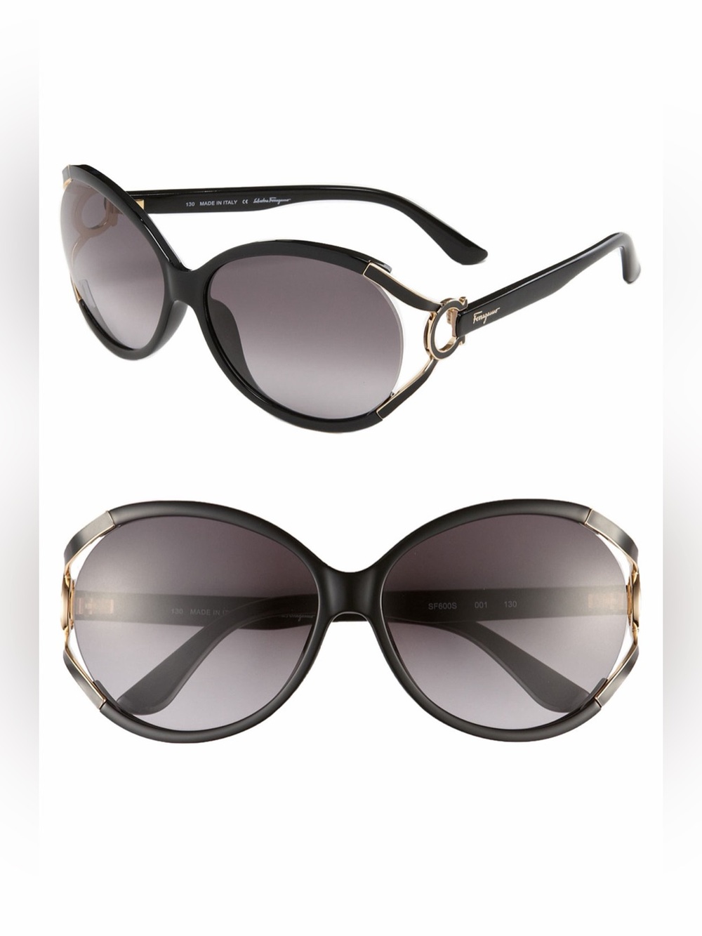 Salvatore Ferragamo Black and Gray Gradient Oversized Round Sunglasses